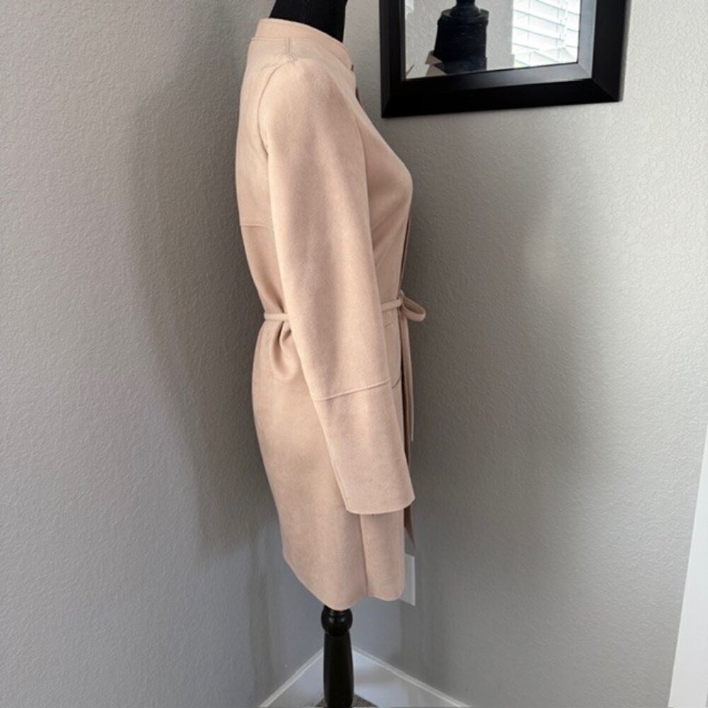 H&M Blush Pink Faux Suede Belted Jacket Coat Sz 6 - Picture 5 of 14
